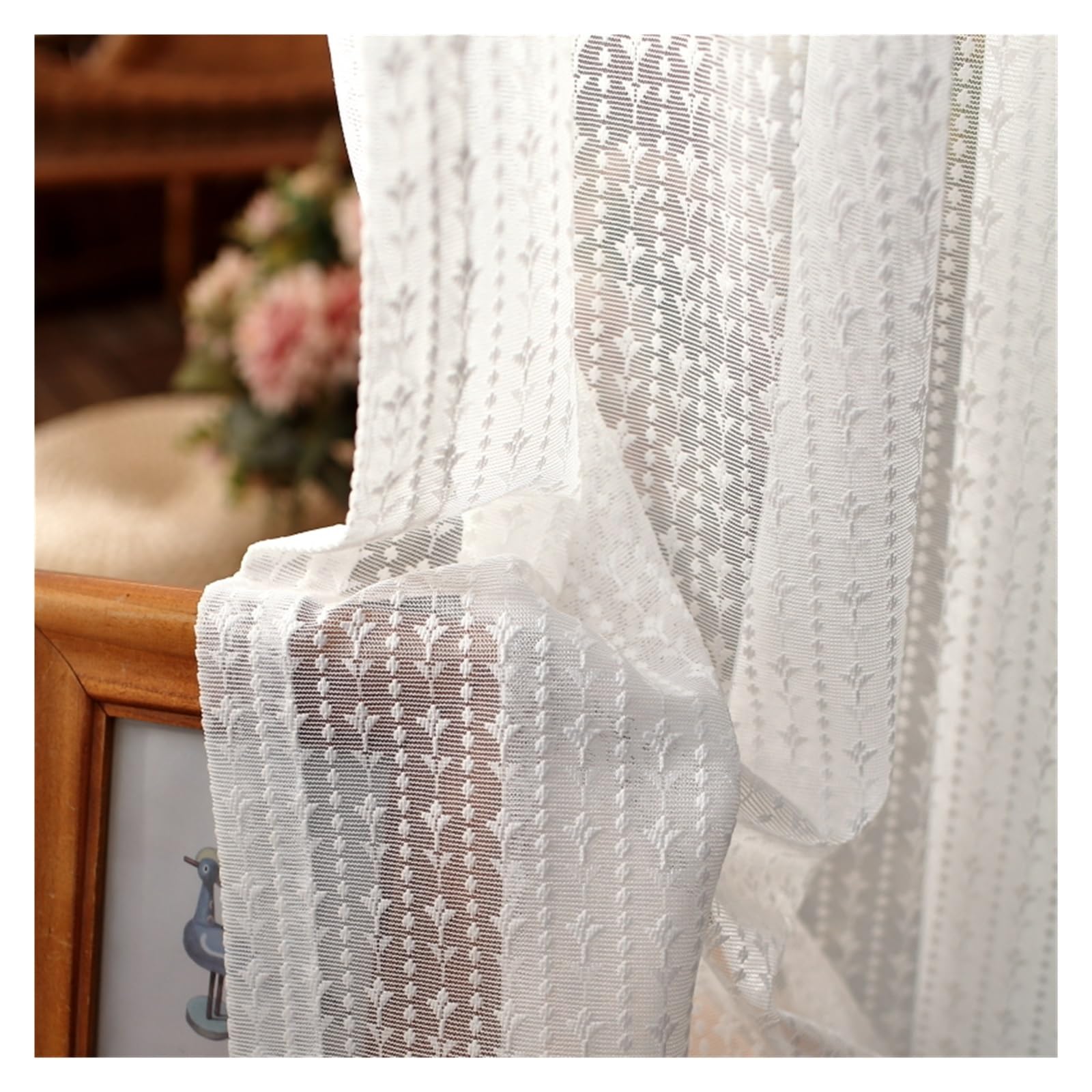 Voilage transparent blanc brodé 130x240 efficace contre le vis-à-vis