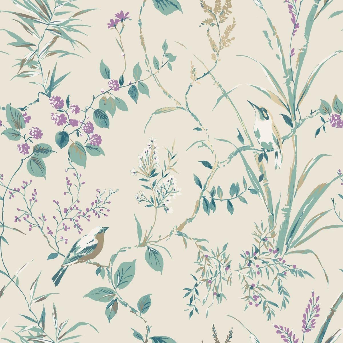 Mariko Teal/Plum Wallpaper