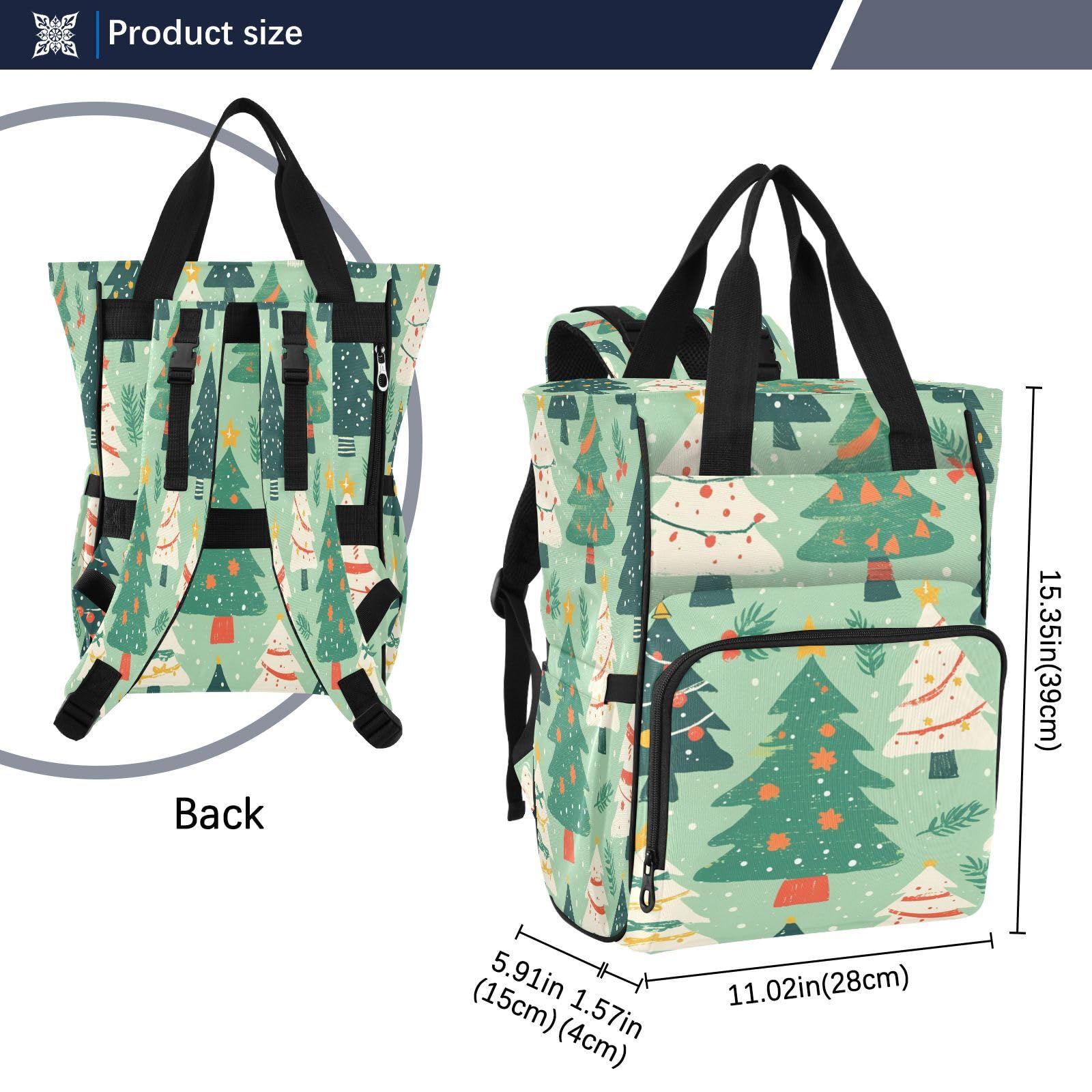 ÁRboles Verdes Festivo Simple Vacaciones Mochilas de Pañales para Gran Capacidad Pañal Bolso Mochila para Viajar al Aire Libre Mamá y Papá