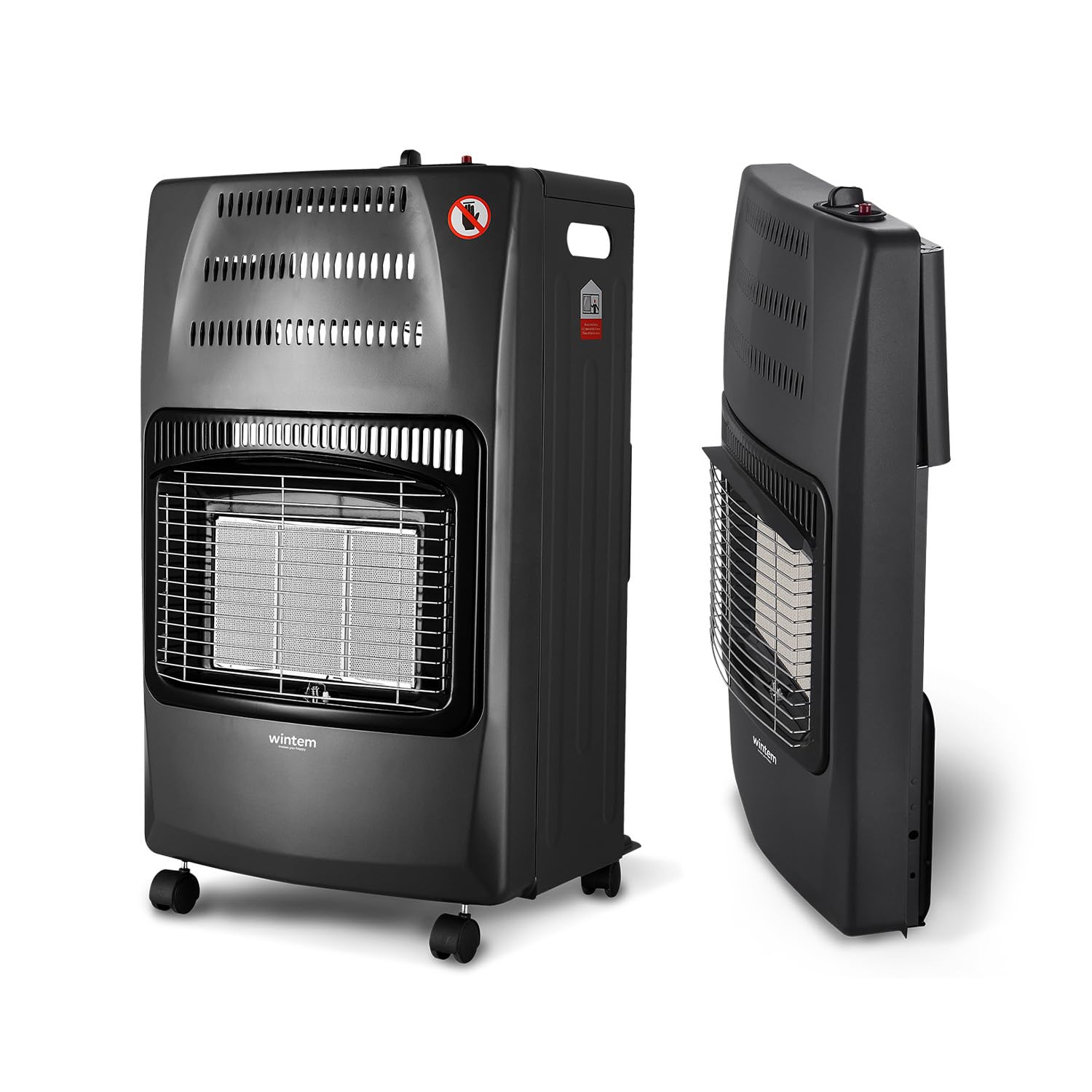 Wintem Estufa de gas negra a GLP, 4,2 kW, con 3 niveles de calentamiento y encendido seguro piezoeléctrico. Fácil de mover gracias a las cómodas ruedas. Ideal para ambientes interiores