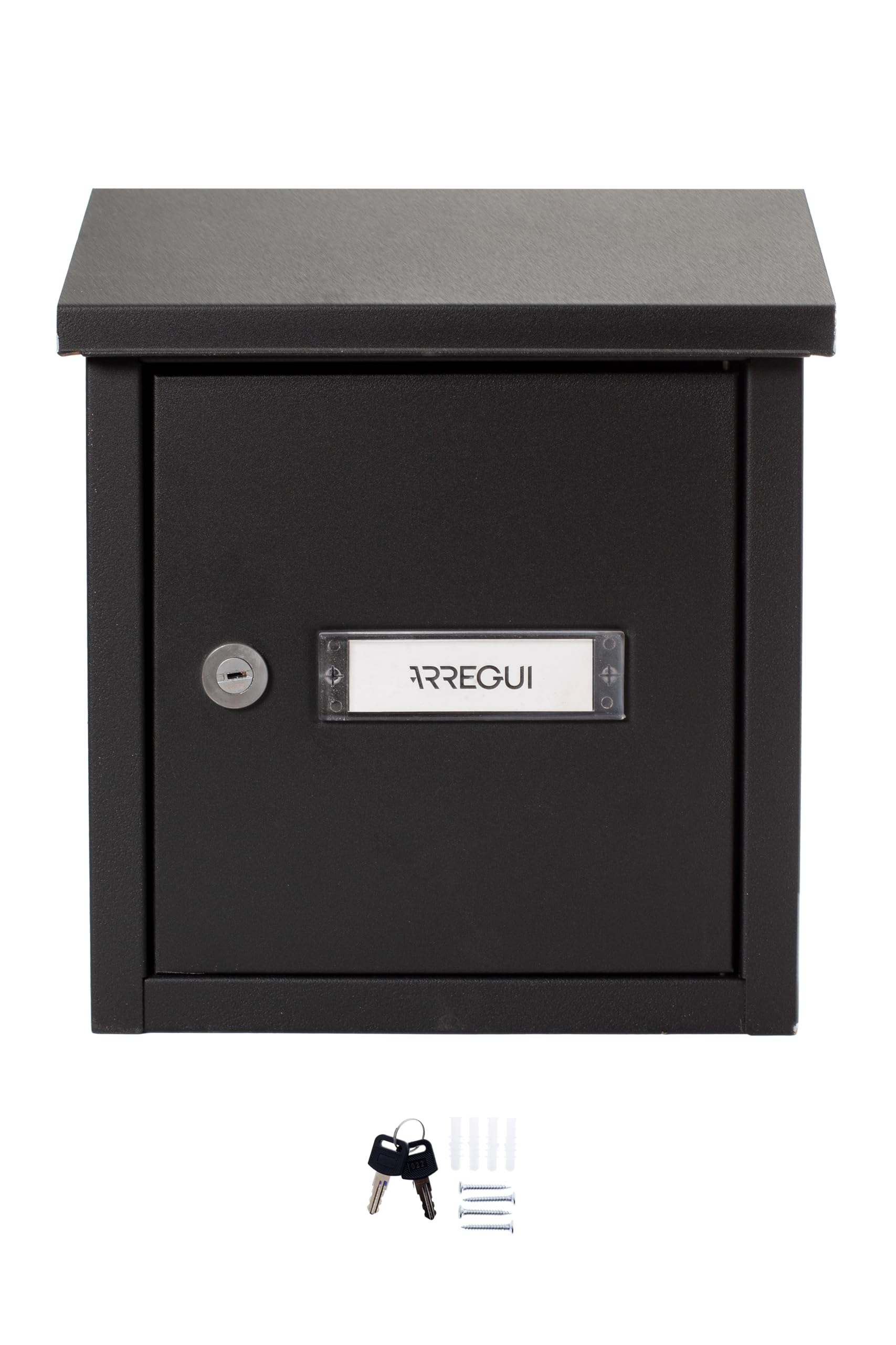 ARREGUI V4094 Boîte aux lettres en acier pour porte, mur et portail, Boîte aux lettres intérieure avec fente de 23 x 4 cm, Taille S (Courrier A5), Résistant aux intempéries, Installation facile, Noir