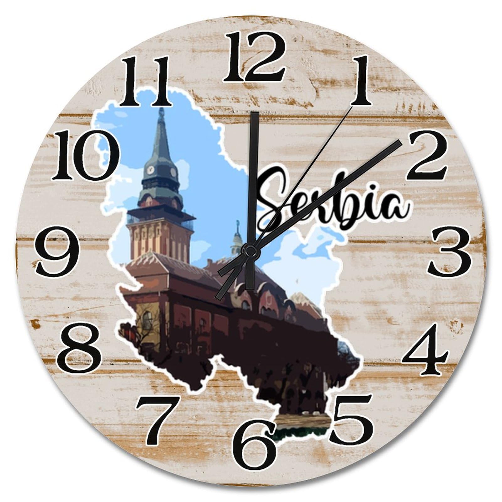 Horloge murale en bois Serbie 25,4 cm silencieuse à piles pour salon et chambre