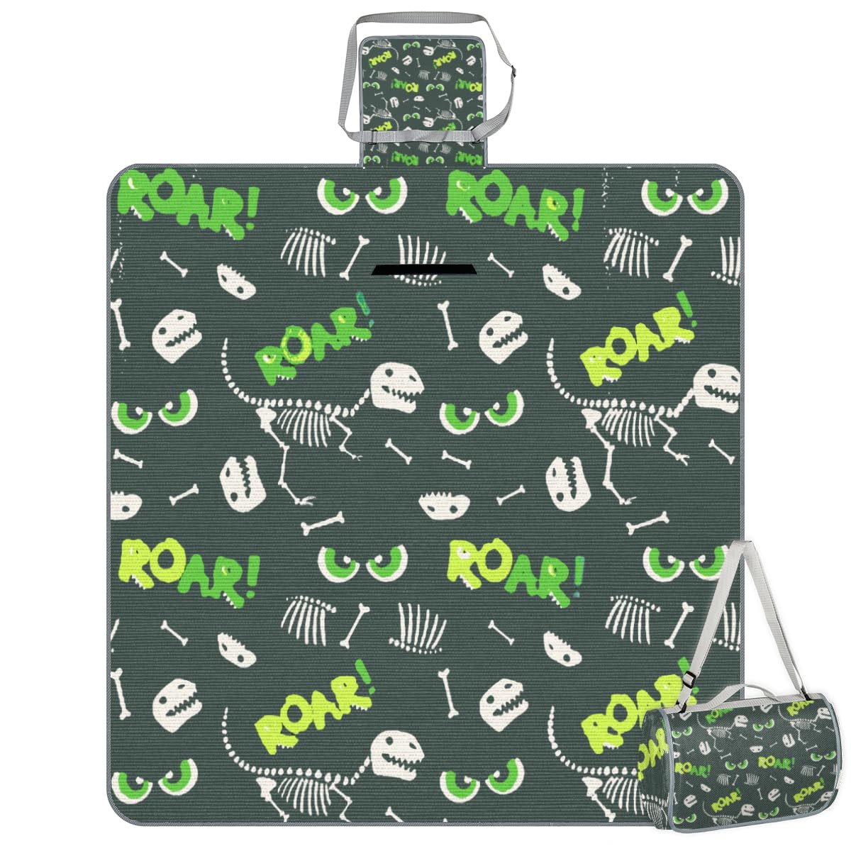 Shimoshe Picnic Blankets 57”x 59”, Roar Dinosaur Waterproof Sandproof Picnic Mat Lightweight Foldable Beach Blanket for Camping Park Grass Beach Outdoor Blanket