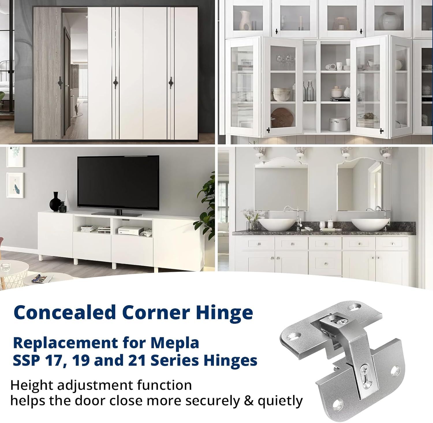 2-Pack Adjustable Concealed Pie Cut Corner Hinge 343.90.710 Lazy Susan Hinges Replacement for Grass 975, Mepla SSP 17, 19 & 21 Series Hinges, Cabinets/Corner Cabinet Bifold Door Hinge
