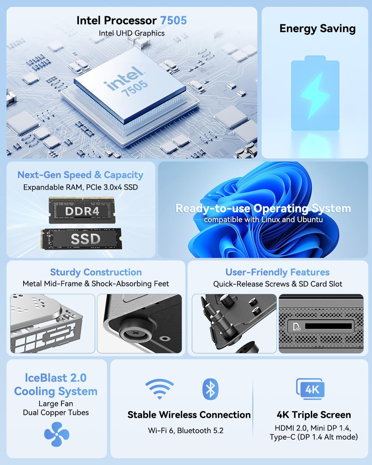 GEEKOM Mini PC Air12, Intel PT7505 (up to 3.5GHz), 8GB DDR4 RAM (Upgradeable) 512GB NVMe SSD, 3-Year Warranty, Industrial Metal Mid-Frame, 8K & Triple 4K Display, WiFi 6, BT5.2, Business & Home
