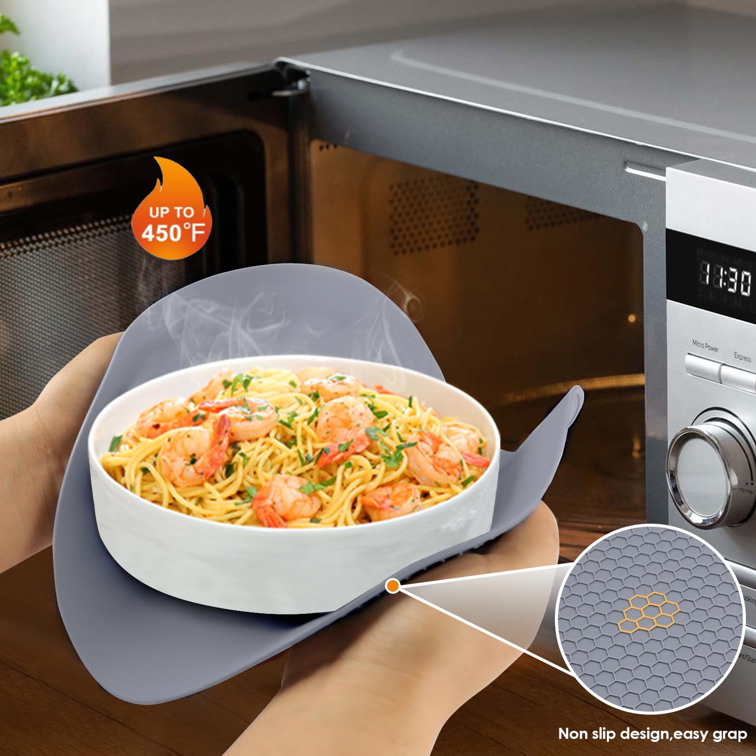 Almohadilla multiusos de silicona de 12 pulgadas, tapete de secado o salvamanteles para sartenes calientes, platos, resistente al calor, gris claro, paquete de 4