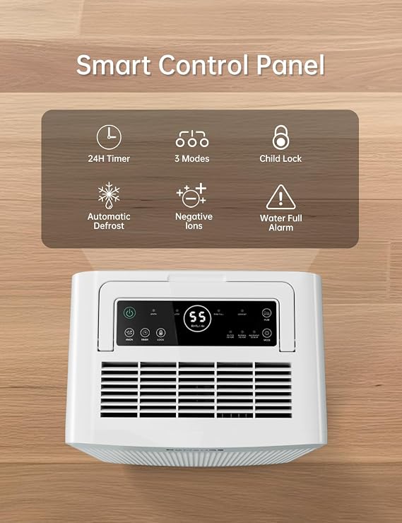 HUMSURE Dehumidifier For Basements, 30L/Day Large Dehumidifier with Drainage Hose, 5.3L Water Tank, 24 Hour Timer, Automatic Defrosting & Child Lock