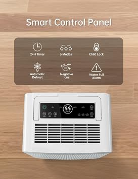 HUMSURE Dehumidifier For Basements, 30L/Day Large Dehumidifier with Drainage Hose, 5.3L Water Tank, 24 Hour Timer, Automatic Defrosting & Child Lock