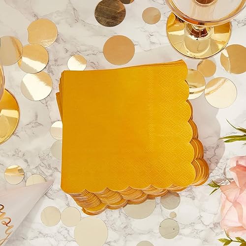 Miniatura 4 de Juvale Paquete de 100 servilletas de papel amarillo mostaza, servilletas de cóctel festoneadas, desechables para bodas, fiestas de cumpleaños (5 x 5