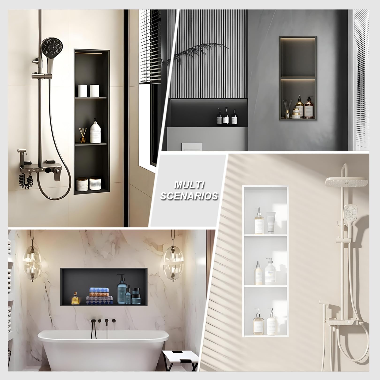 Estante de pared de ducha de acero inoxidable – Solución de almacenamiento empotrada de 1/2/3/4 niveles para baño y sala de estar, elegante nizer para duchas y espacios