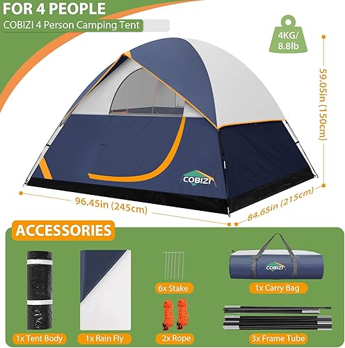 Miniatura 6 de COBIZI Tienda de campaña para acampar 46 personas con lluvia y pantalla, fácil instalación, ligera, portátil, impermeable, tienda de campaña al aire
