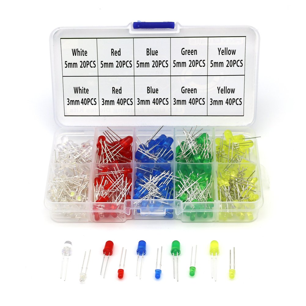 REXQualis LED Light Emitting Diodes 3mm and 5mm Electronic Parts Assorted Kit 5 Colors 300pcs
