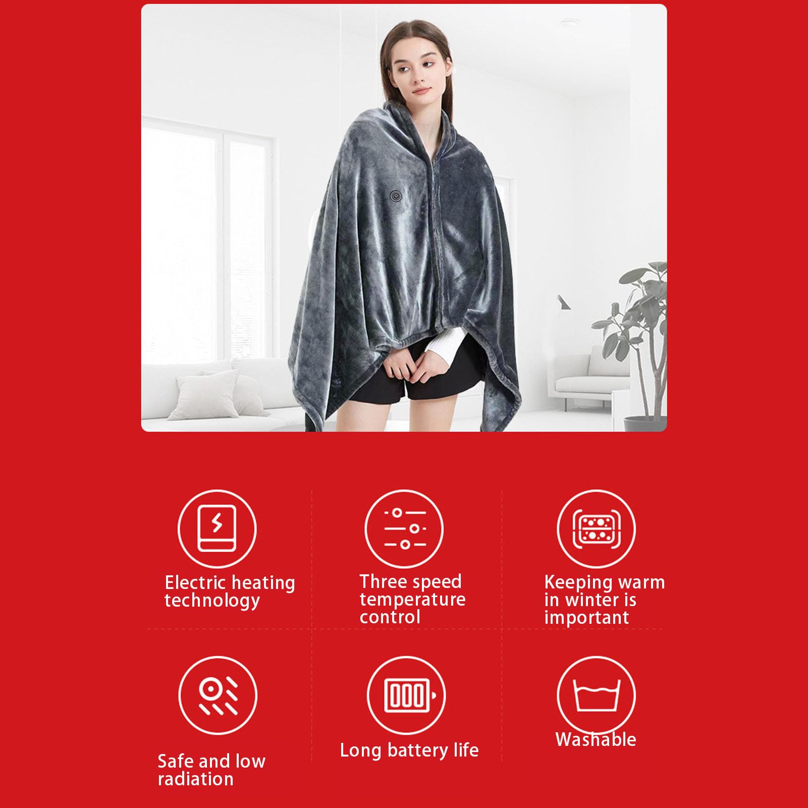 Fockety Heated Throw Blanket, Wearable Heated Blanket Electric Throw with Power Bank Storage Bag, Machine Washable Heated Blanket Throw, Temperature Control USB Heated Blanket