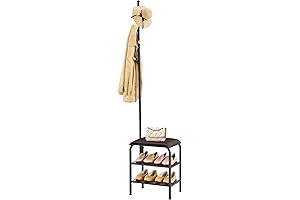 3 in 1 Coat Rack Stand Shoe Bench - Small Entryway Hall...