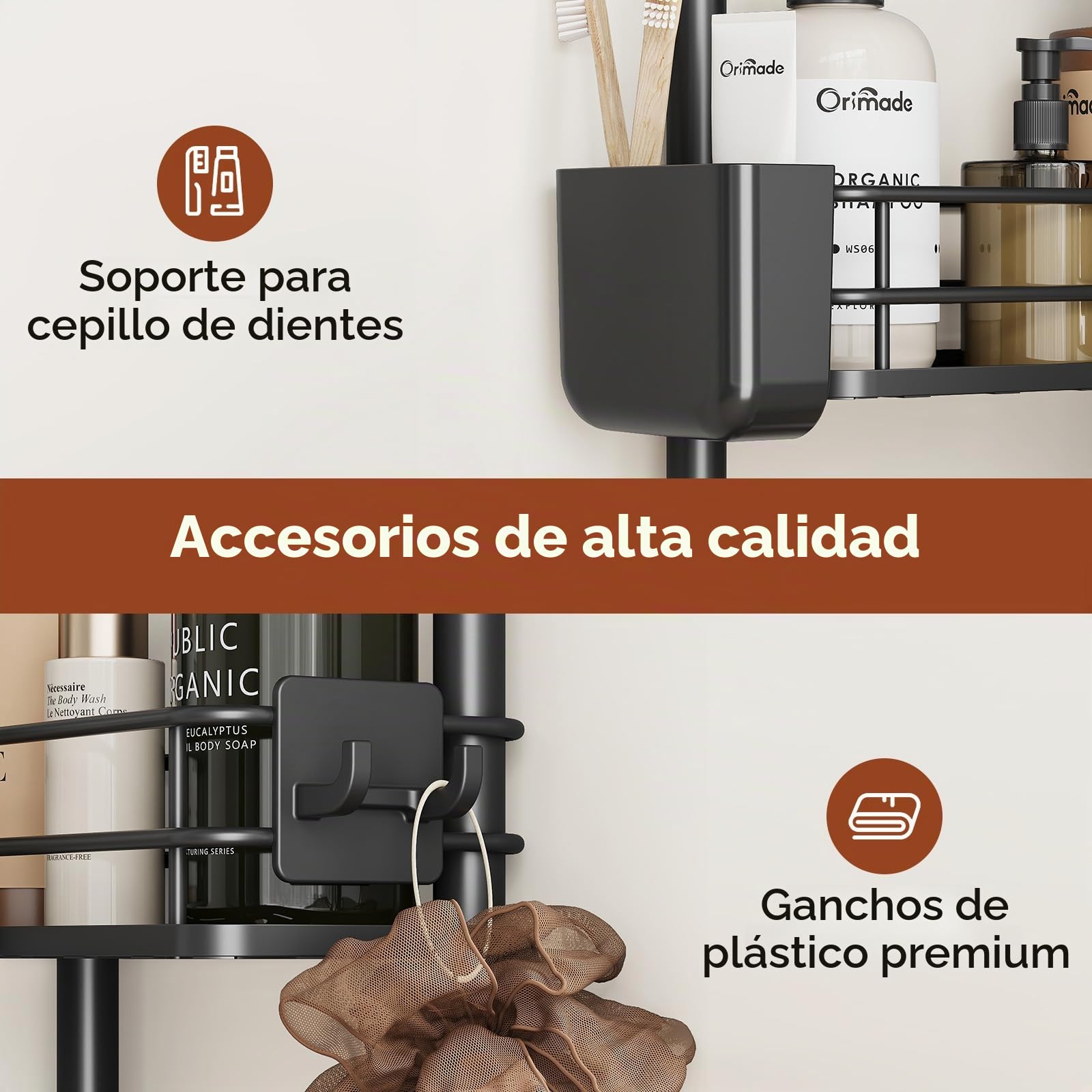 Orimade 3 Unidades de estantería de Ducha de pie, Estante de Ducha de Esquina Independiente, sin Agujeros, para Cuarto de baño, Color Negro