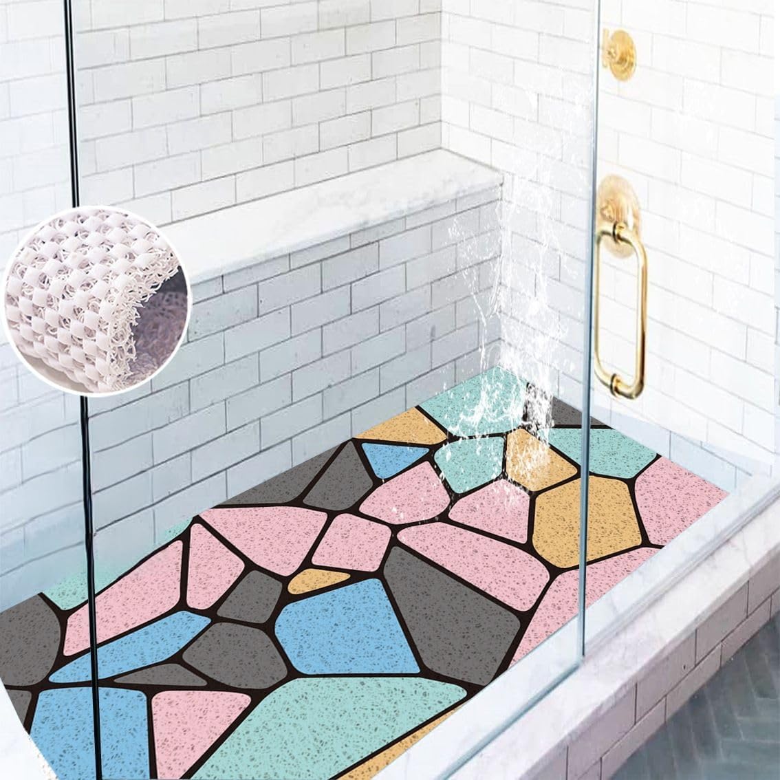Tapis de Douche antidérapant Tapis Douche – Effet carrelage et Rapide(Pink,80x120cm)