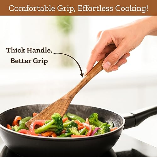 Miniatura 2 de Mie Creations Juego de 6 espátulas de madera de acacia para cocinar, 6 utensilios de cocina de madera para sartenes antiadherentes y utensilios de