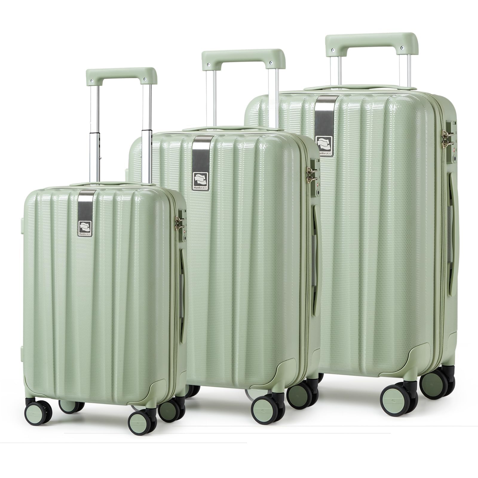 Hanke Luggage Sets 3 piece Carry On Luggage with Wheels PC Hard Shell Suitcases Lightweight Checked Travel Luggage Large Travel Suitcase Woman Men 20/24/29 Inch(Bamboo Green)