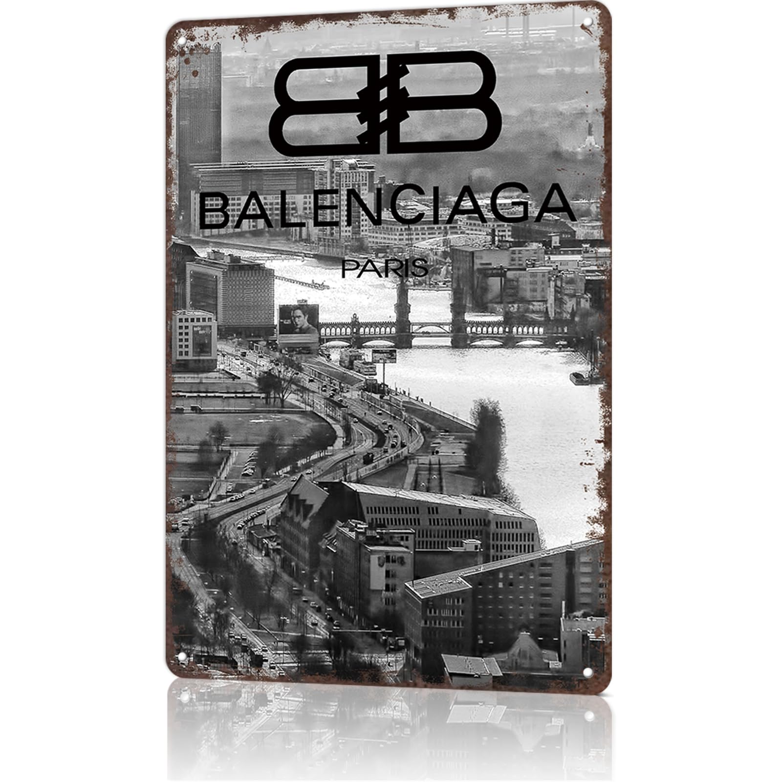 Balenciaga Cityscape Vintage City Landscape Metal Tin Sign, Retro Travel Tin Signs Poster…