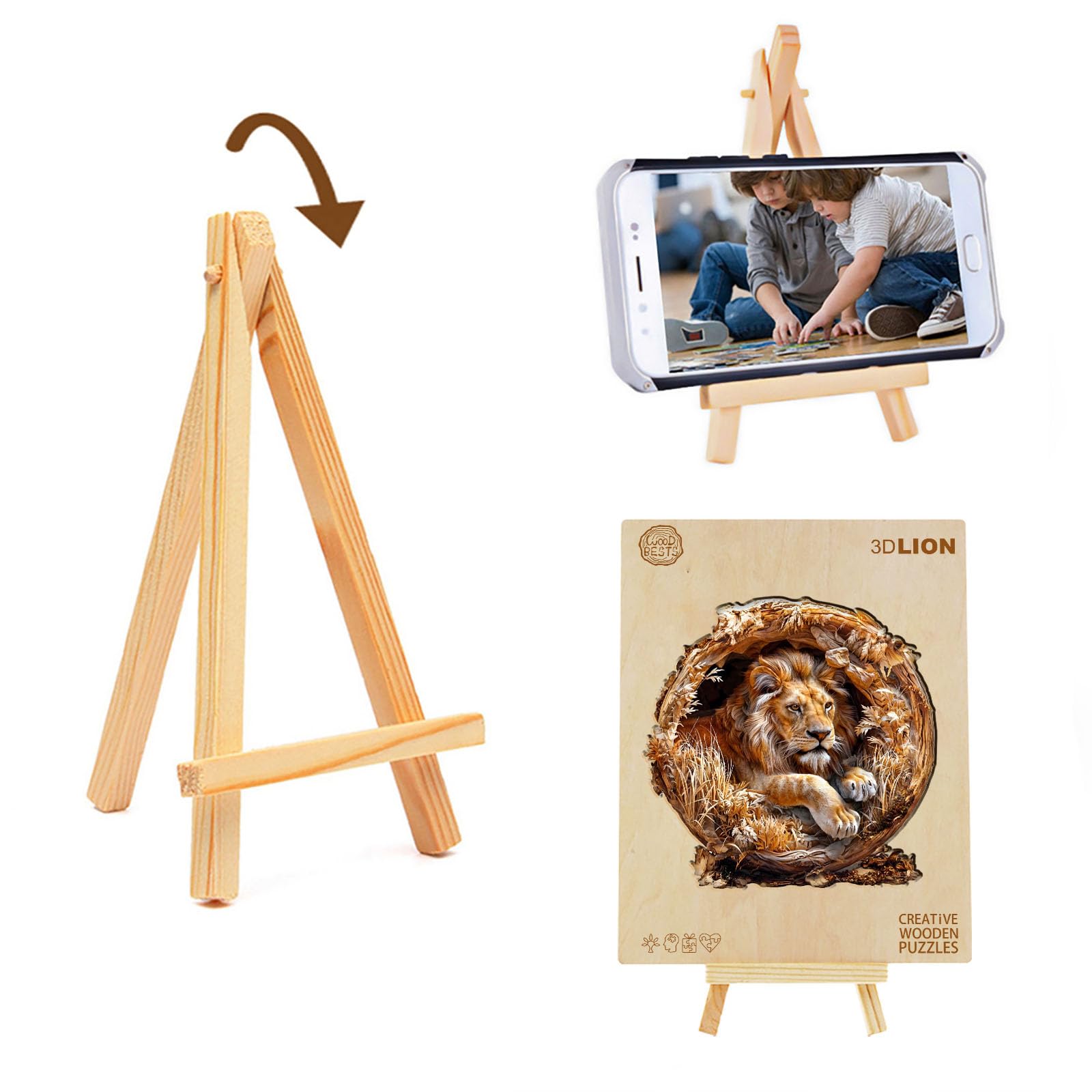 Puzzle Bois Adulte, Le Lion 3D Puzzle en Bois Animaux, Puzzles Animal Unique pour Adulte, 3D Lion Wooden Puzzles 575pcs-XL-44 * 44cm