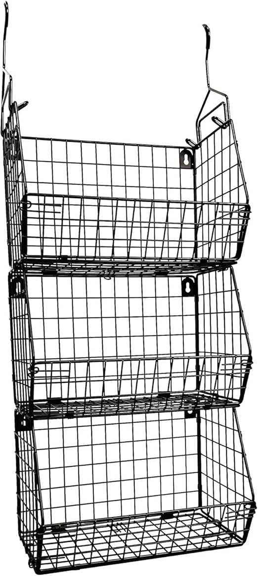 3 Tier Hanging Foldable Wire Baskets Closet Organizer Clothes Shelves Countertop Caddy Bin Wall Mount Shelf Wire Storage Basket Bins for Clothing Handbags Snacks Drinks Fruits