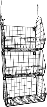 3 Tier Hanging Foldable Wire Baskets Closet Organizer Shelf with Clothes Storage Wall Mount or Countertop Caddy Bin for Clothing Handbags Snacks Drinks Fruits
