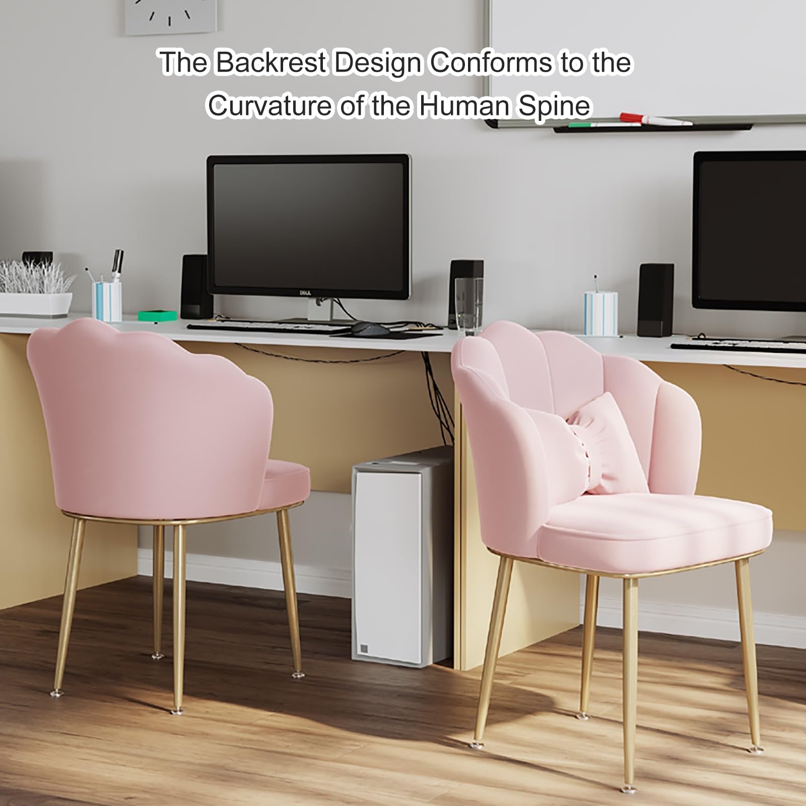 Moderno sgabello imbottito per trucco con schienale, elegante sedia da pranzo con schienale a conchiglia, per cucina e camera da letto, gambe grigio scuro e nere, design versatile