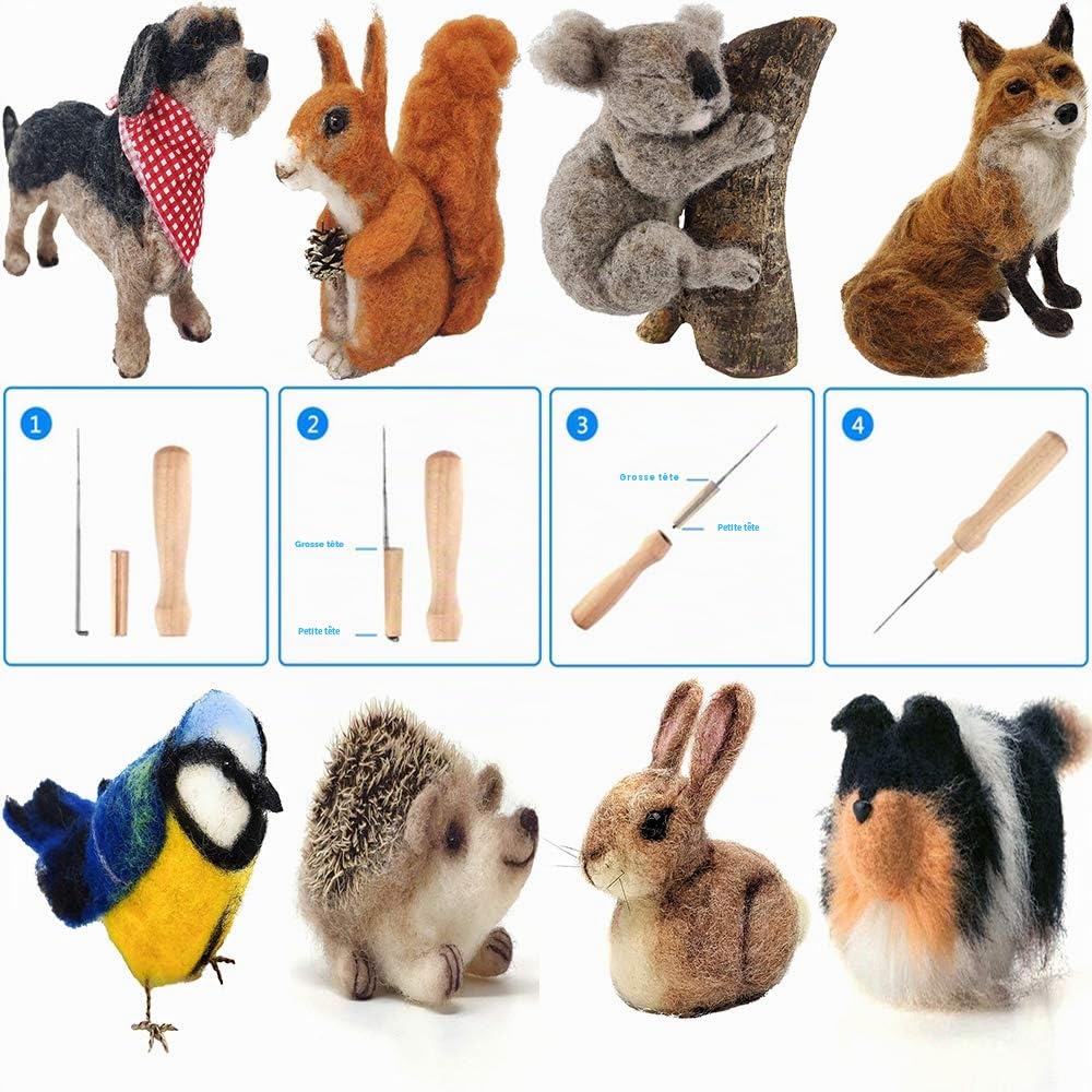 Joyeee Kit de feutrage à l'aiguille pour débutants avec 40 couleurs de laine, outils de feutrage à l'aiguille, aiguilles de différentes tailles, ciseaux, artisanat animal décoration de la maison