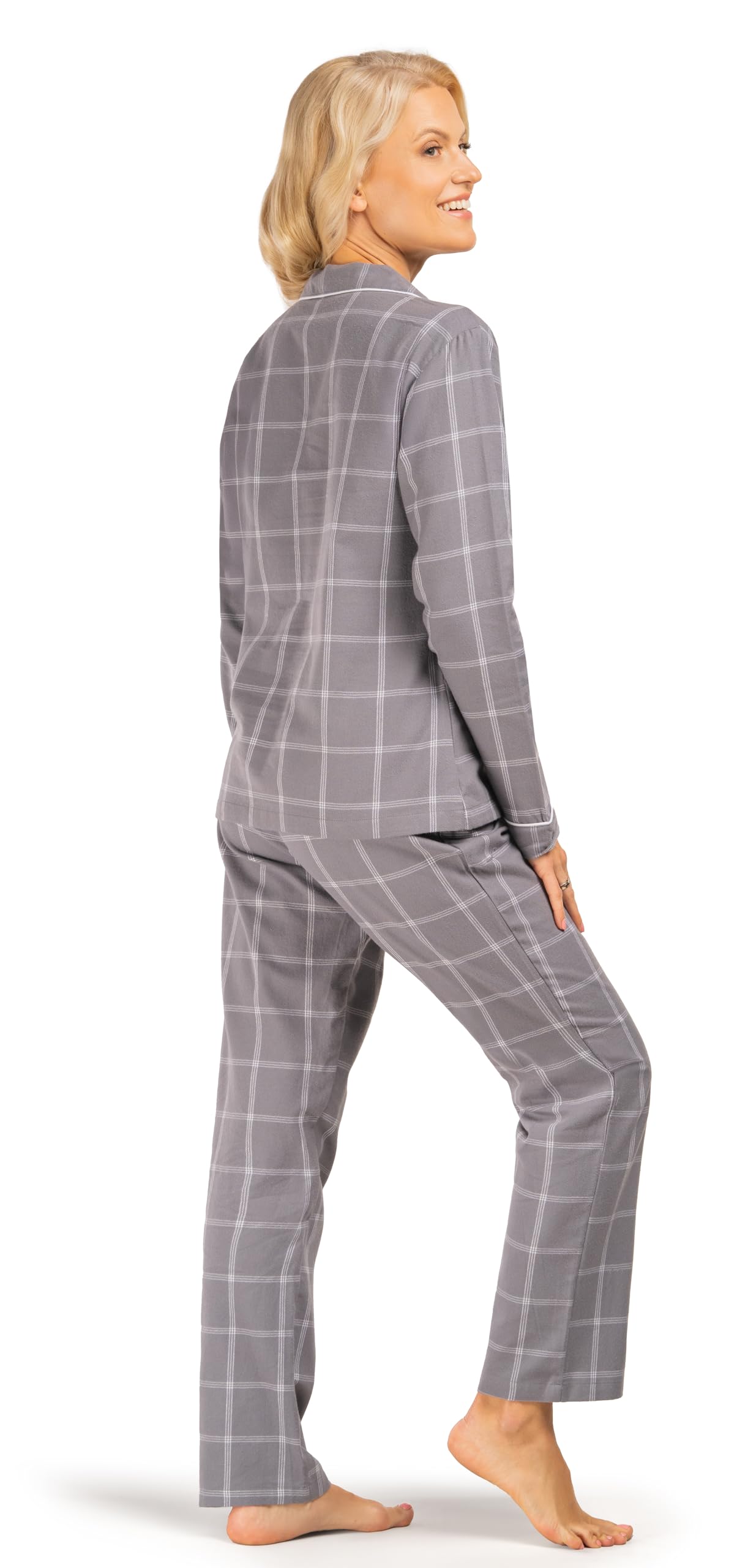 Consult-Tex Damen Flanell Pyjama 3-teilig mit Langarm - Pyjama Set mit 1 Hose & 2 Langarm Oberteilen aus Reiner angerauter Baumwolle. 3er Set für Frauen mit Knopfleiste schönem Karodessin