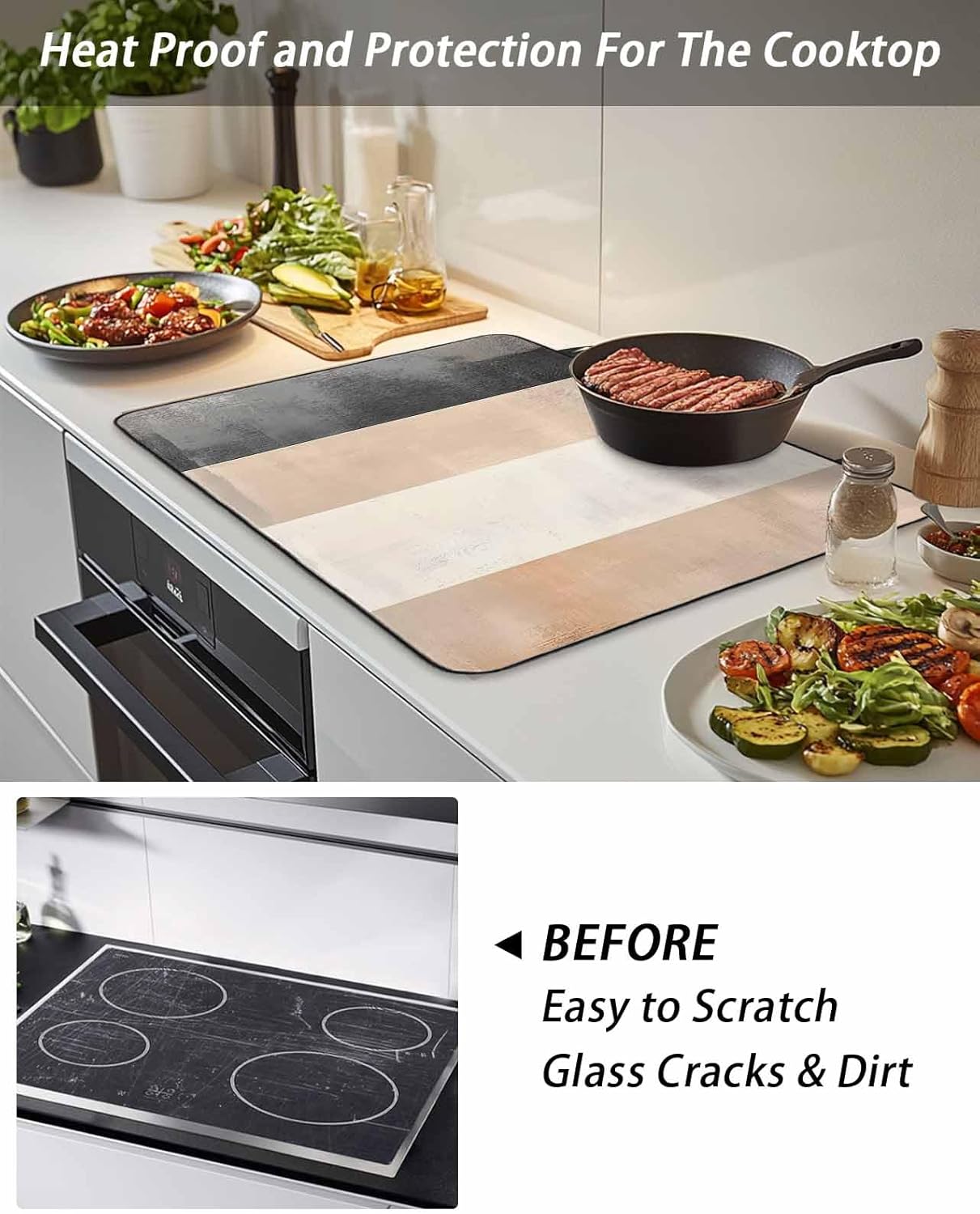 Stove Top Cover Abstract off White Gray Stove Cover for Electric Stove Top Oil Painting Art Glass Cooktop Covers Anti-Slip Mat Heat Resistant Countertop Protector Home Kitchen Decor 28.5"x20.5"