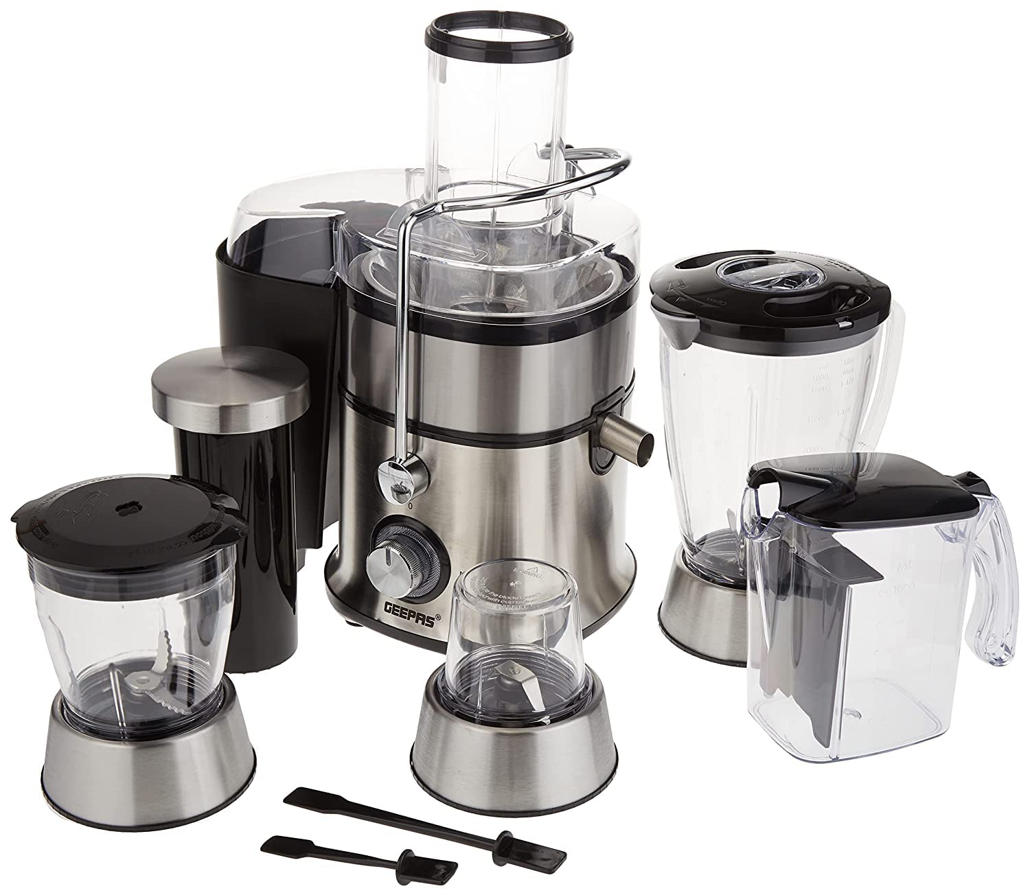 Geepas GSB5451 4-in-1 Juicer & Blender - Compact Electric Blender, Juicer, Chopper & Grinder | 2-Speed Pulse Function for Ice Crusher