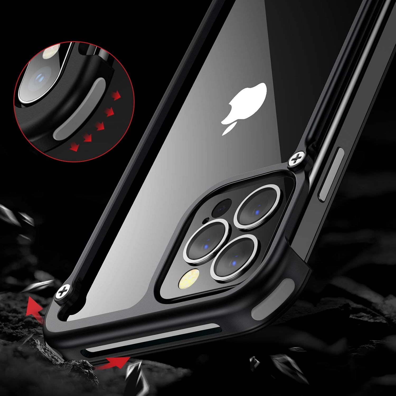 OATSBASF Aluminum Bumper Case Compatible with iPhone 13 Pro, Utral-Thin Corner Corver Phone Case for iPhone 13 Pro 6.1-inch (Black)