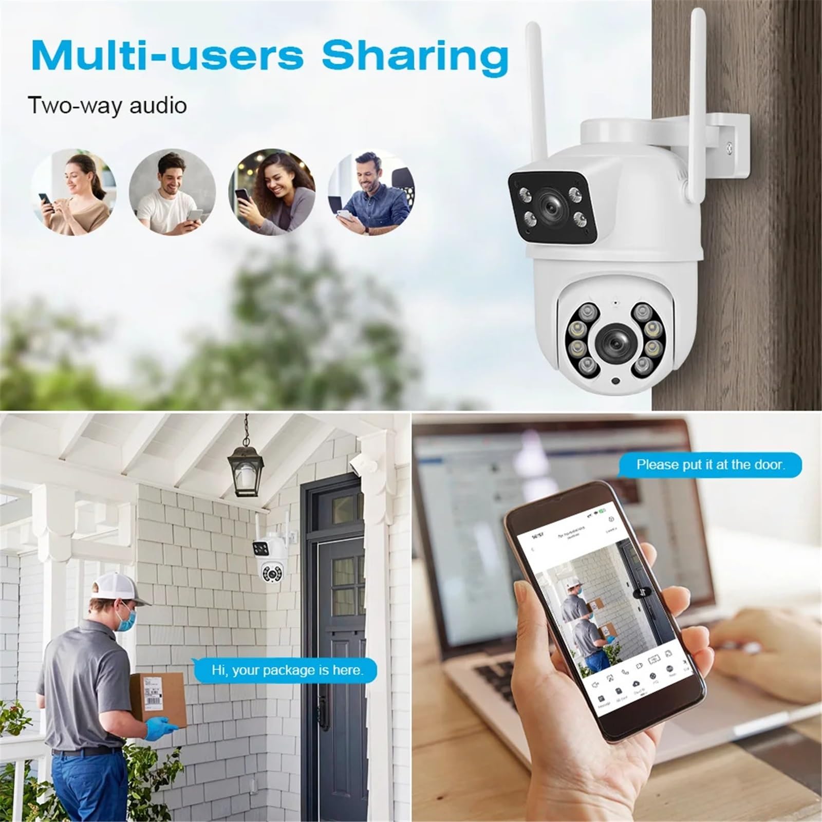 4MP PTZ Wifi Camera With Dual Lens Dual Screens AI Human Detection Wireless Outdoor CCTV Security IP Camera(ADD 128G)