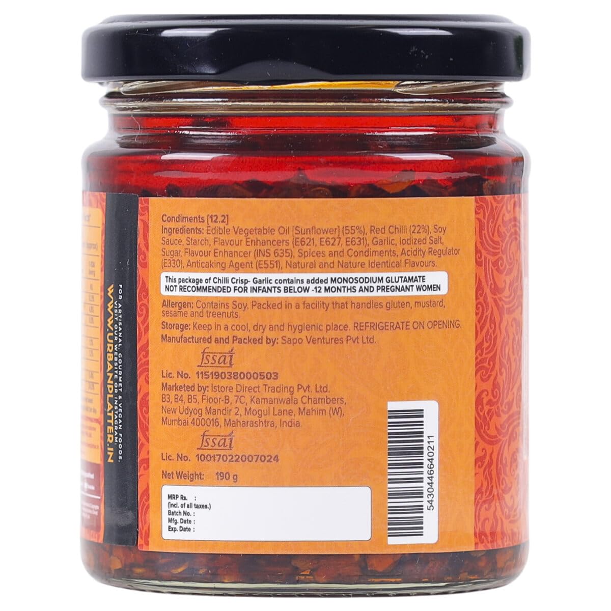 Urban Platter Chilli Garlic Crisp, 190g (Crunchy Chilli and Garlic in Sunflower Oil | Versatile Condiment | Spicy | Savoury) (B0D9SLDM7L) Amazon Price History, Amazon Price Tracker