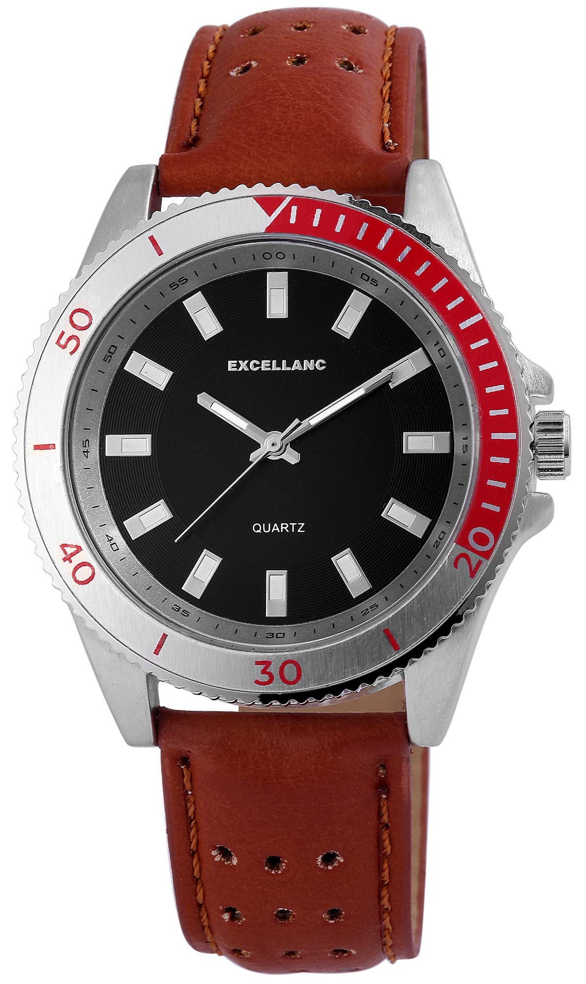 Black Synthetic Leather Band Men's Watch 24 cm Single Pin Buckle Light Brown 295121000008