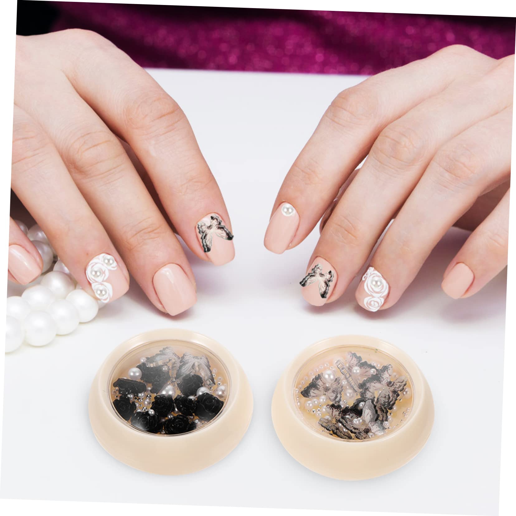 Beavorty 16 Scatole Diamante Scuro Per Unghie Ciondoli Di Perle Per Unghie Decorazioni Per Unghie Fai Da Te Ciondoli Per Unghie Nero Gemme Nere Gemma Piccoli Gioielli Resina