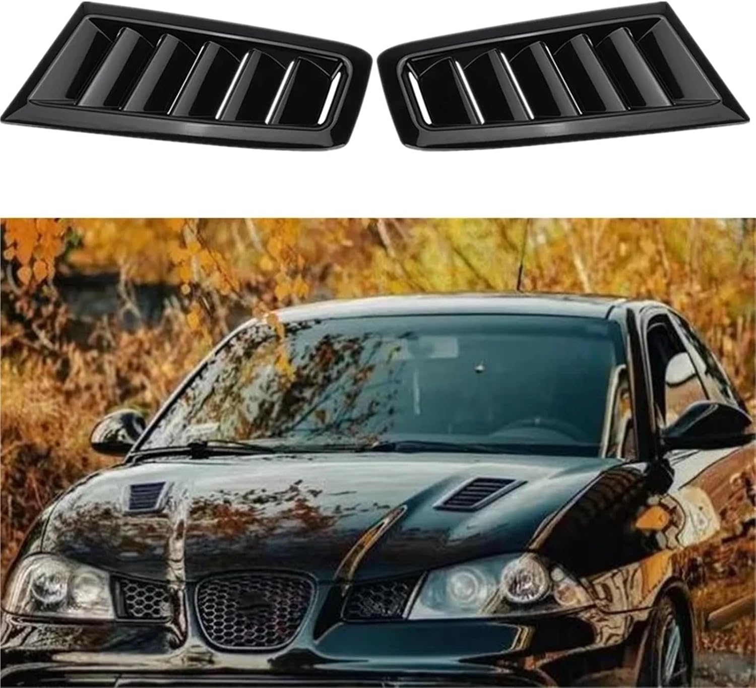 2 X Engine Hood Vent Compatible with SEAT Ibiza 6L Seat Leon MK2 1P Altea Louvers Air Scoop Bonnet Vent Cover Air Intake Cover Glossy Black(Carbon Look)