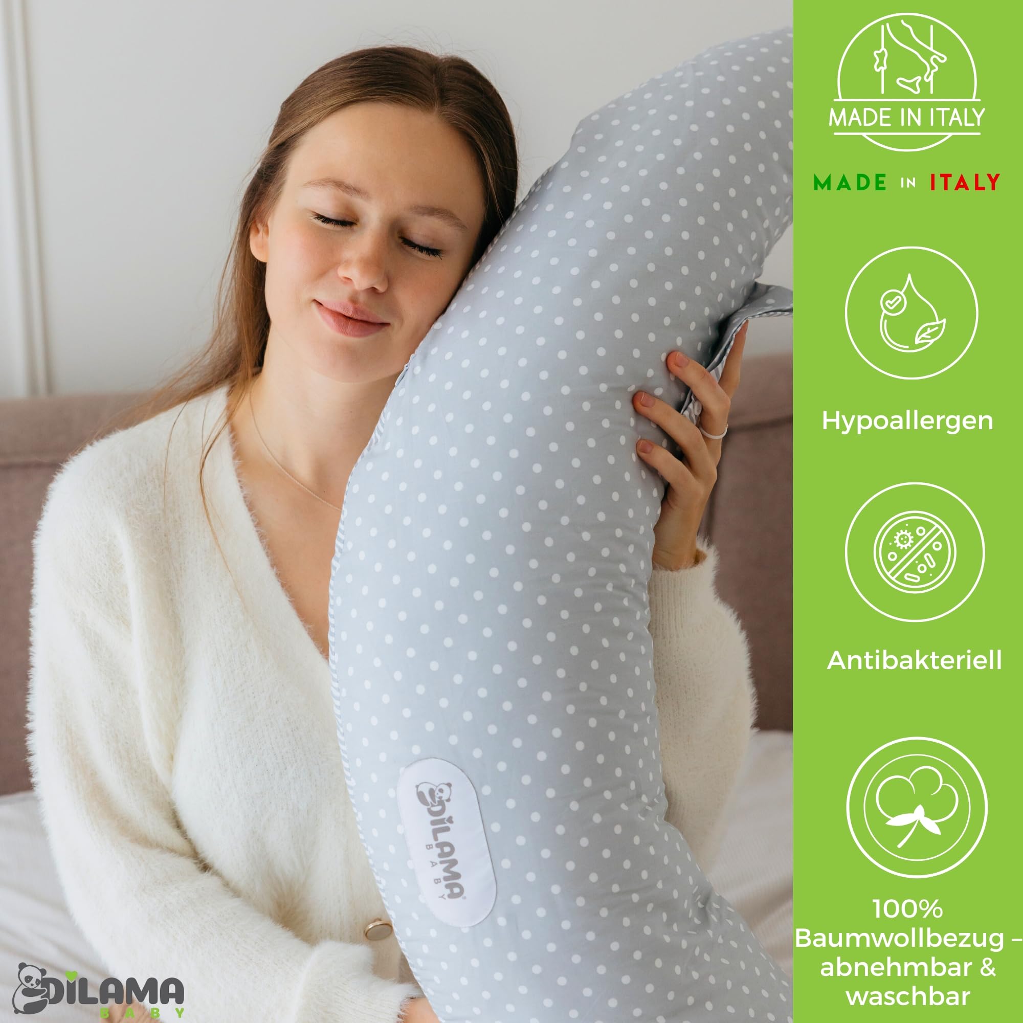 Dilamababy Schwangerschaftskissen mit Memory Foam Floken und Faserbällchen - Stillkissen XXL - Pregnancy Pillow - Multifunktionale Seitenlagerung mit Baumwollbezug 100% für Schwangere