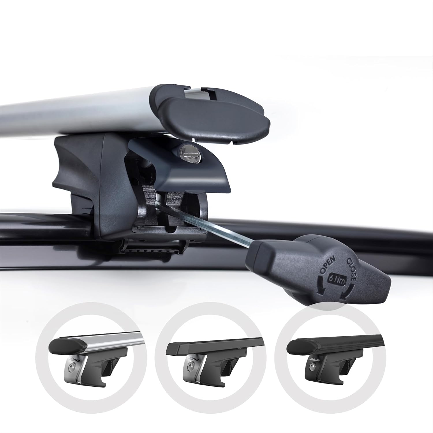 ATERA 048222 Car roof Rack Signo RTD - Aero Profile Silver - for Cars with Overhead roof Rails - Steel 122 cm