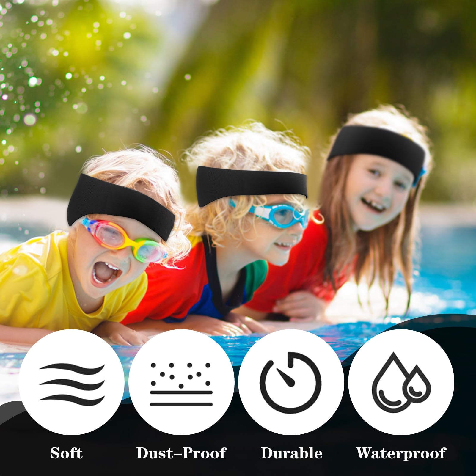 Bandeau De Natation Enfant Néoprène 2 Pièces Avec Bouchons D'Oreilles - Protection Auditive Piscine - Taille 58 Cm