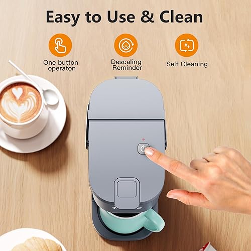 Miniatura 5 de Cafetera de una taza de una sola porción, para tazas K y molidos, mini cafetera con mango portátil, tamaño de preparación de 6 a 12 onzas, para