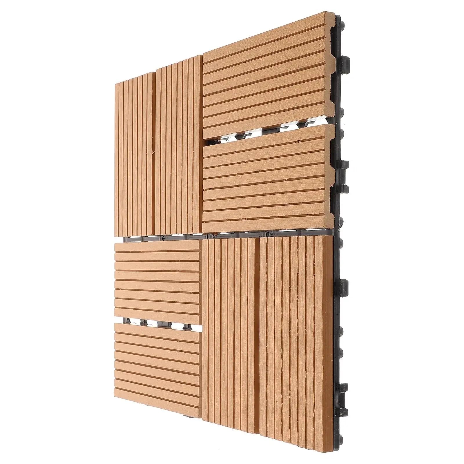 1 metro quadrato 11 pezzi piastrelle for pavimento in plastica di legno giallo for balcone, pavimentazione ad incastro for giardino e patio Per la pavimentazione esterna