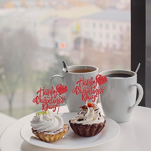Miniatura 7 de Rsstarxi Paquete de 24 adornos rojos para cupcakes para el día de San Valentín con purpurina de corazón dulce para cupcakes, decoración de pasteles