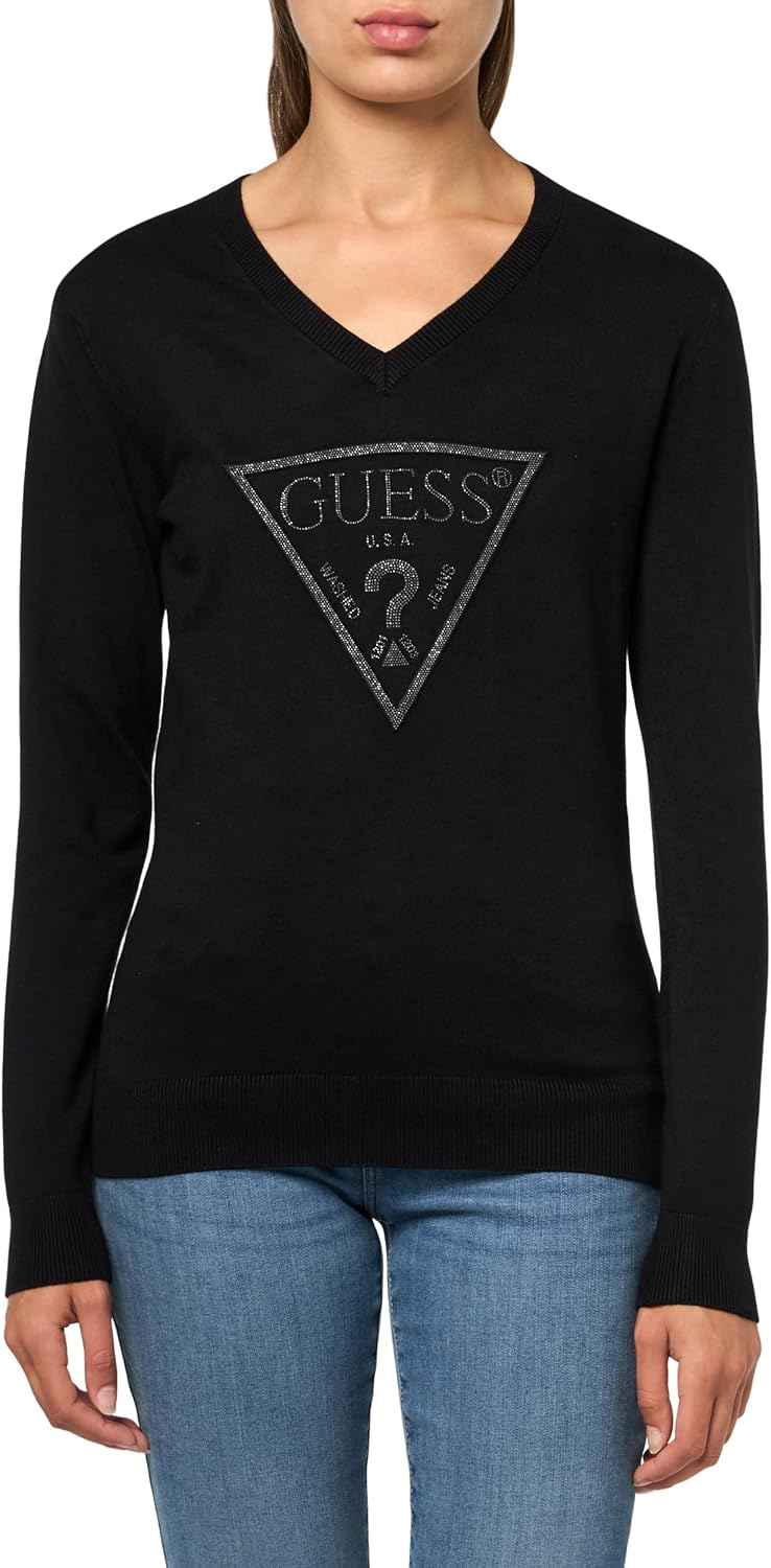 Guess Womens Eco Long Sleeve Miriam Triangle Logo Sweater
