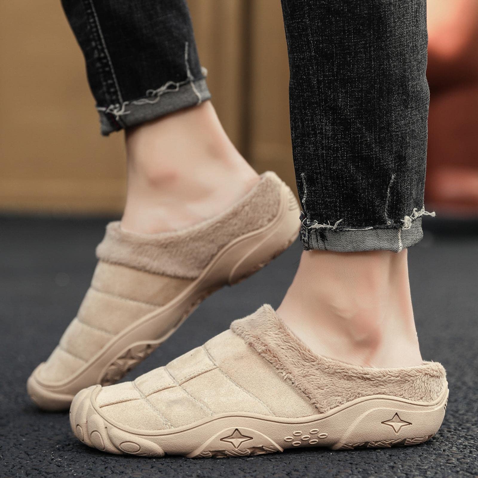 HIHELO Kapcie damskie męskie kapcie zimowe dno miękkie domowe buty bawełniane grube kapcie wewnętrzne wsuwane kapcie wygodne kapcie na buty plus size