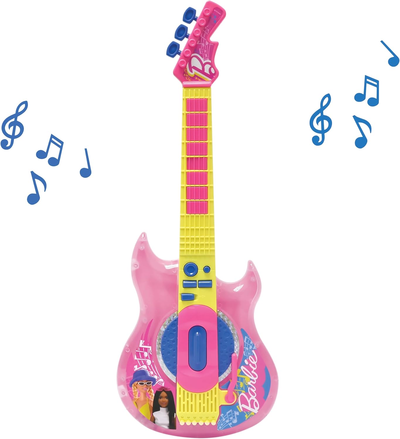 Lexibook, Barbie, Electronic Guitar with Microphone and Glasses to Sing with Style, 2 Play Modes, Demo Melodies, Light Effects, Pink/Yellow, K260BB