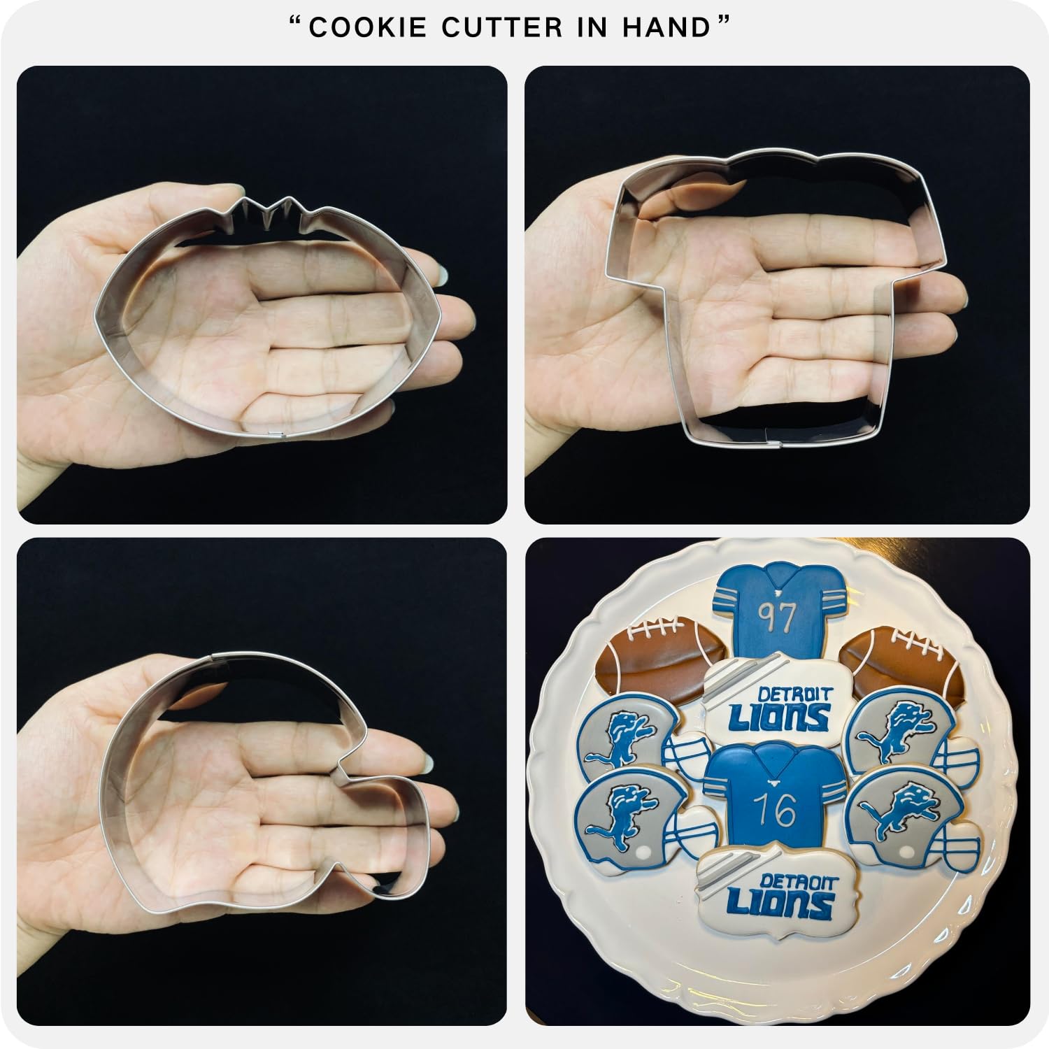 LUBTOSMN Juego de cortadores de galletas de fútbol, 3 piezas, 3.5 pulgadas, fútbol, casco de fútbol y cortadores de galletas de fondant