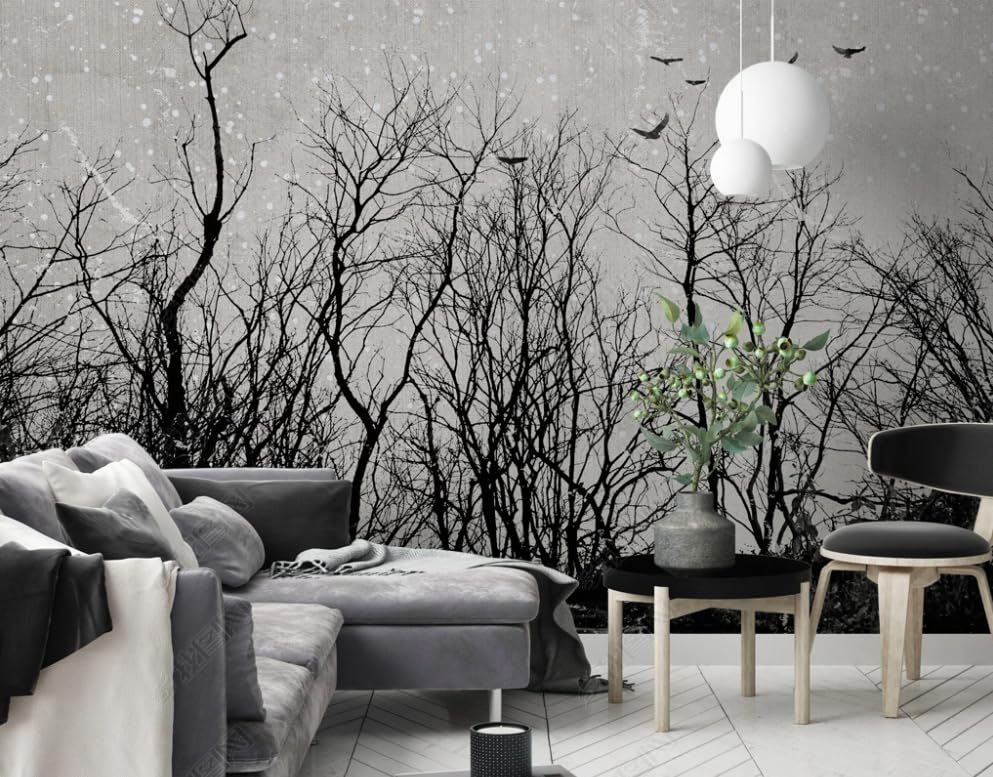 Poster géant mural intissé arbre noir et blanc luxe pour chambre