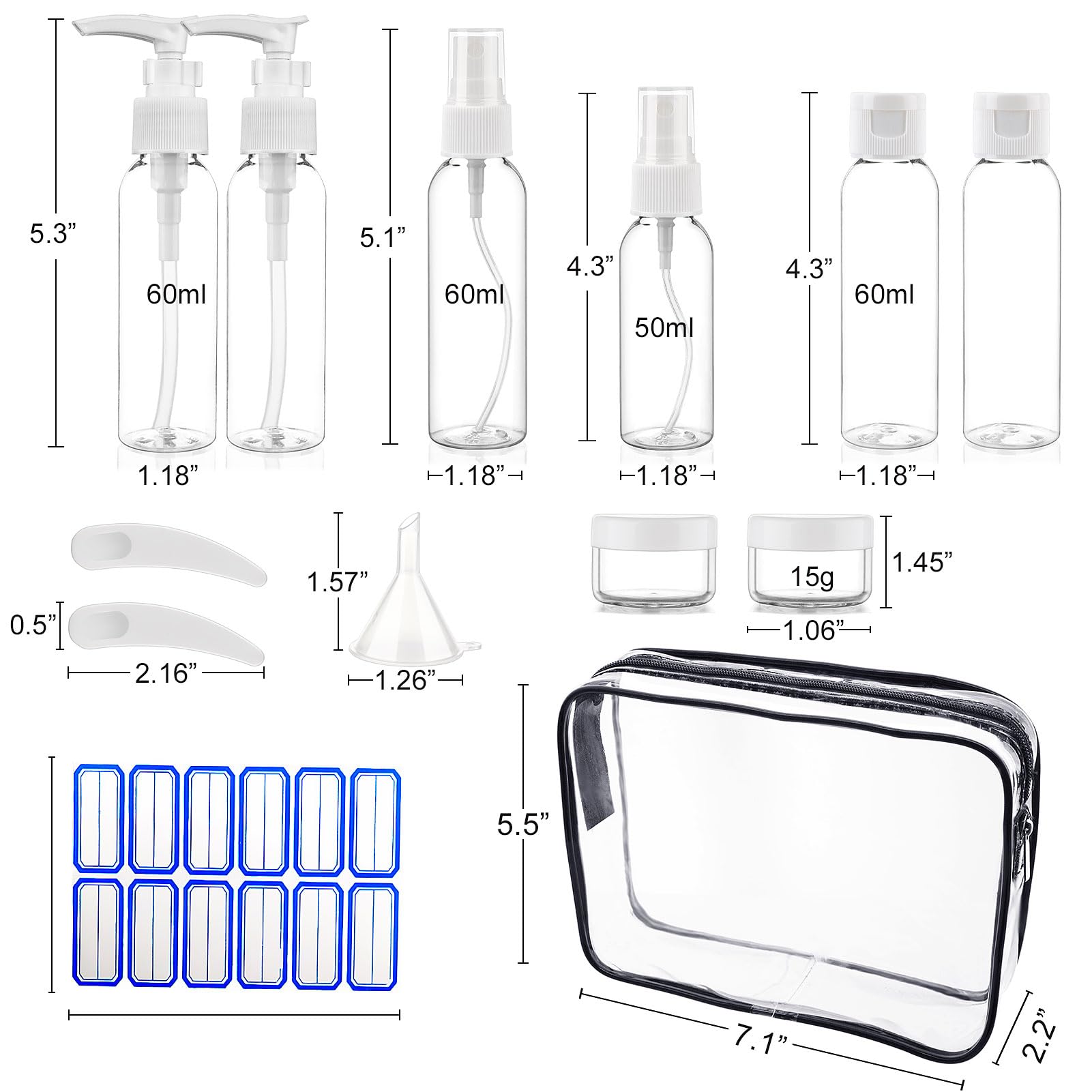 Travel Size Bottles for Toiletries 13 Pack 2oz TSA Approved Toiletry Bottles Leak Proof Travel Kit for Women Men TSA Clear Toiletry Bag Shampoo Lotion Skincare Cosmetic Container (Transparent) - Image 2