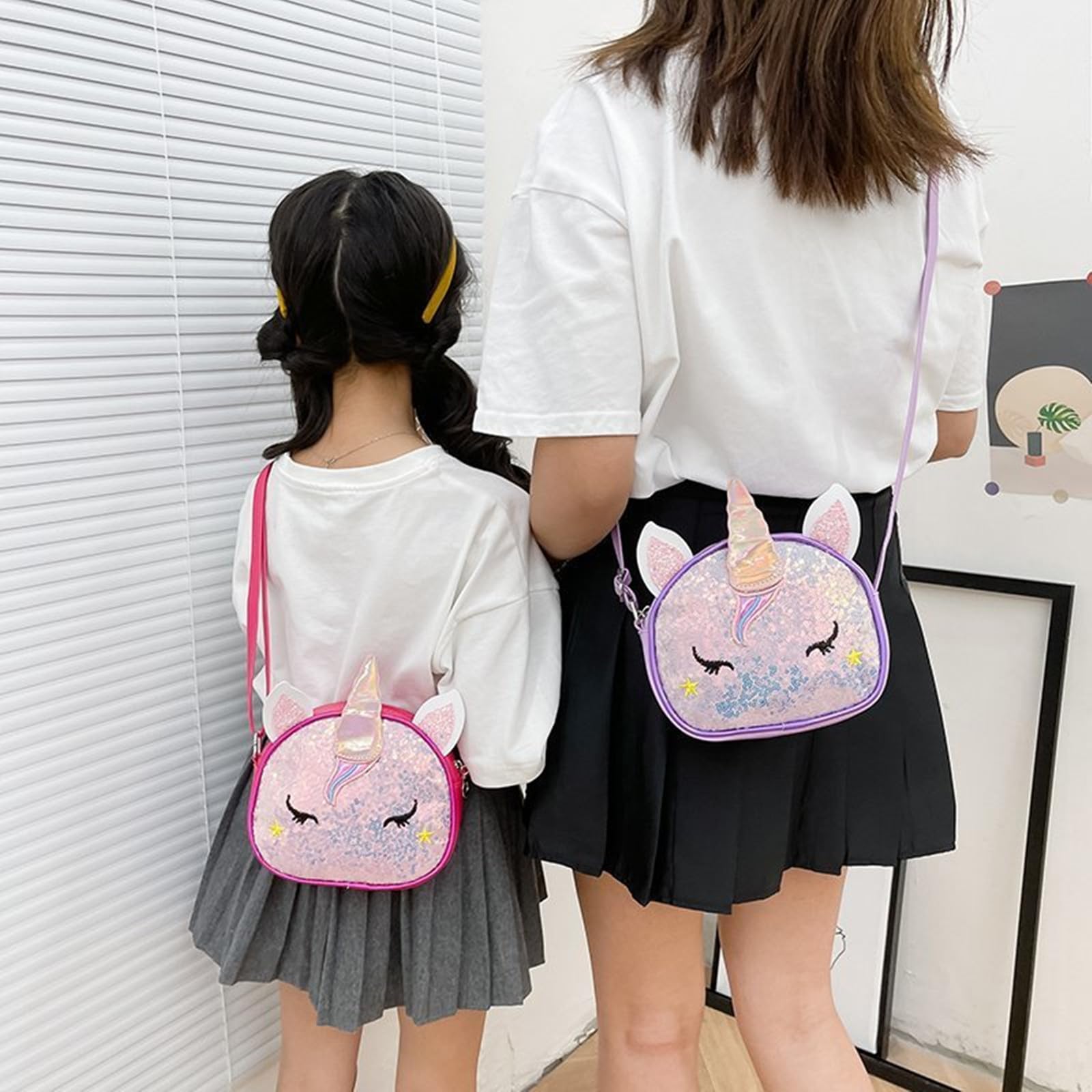 Borsetta Tracolla Per Bambina | Design Unicorno Con Paillettes | Rosa Brillante | Regalo Perfetto - Foto 7